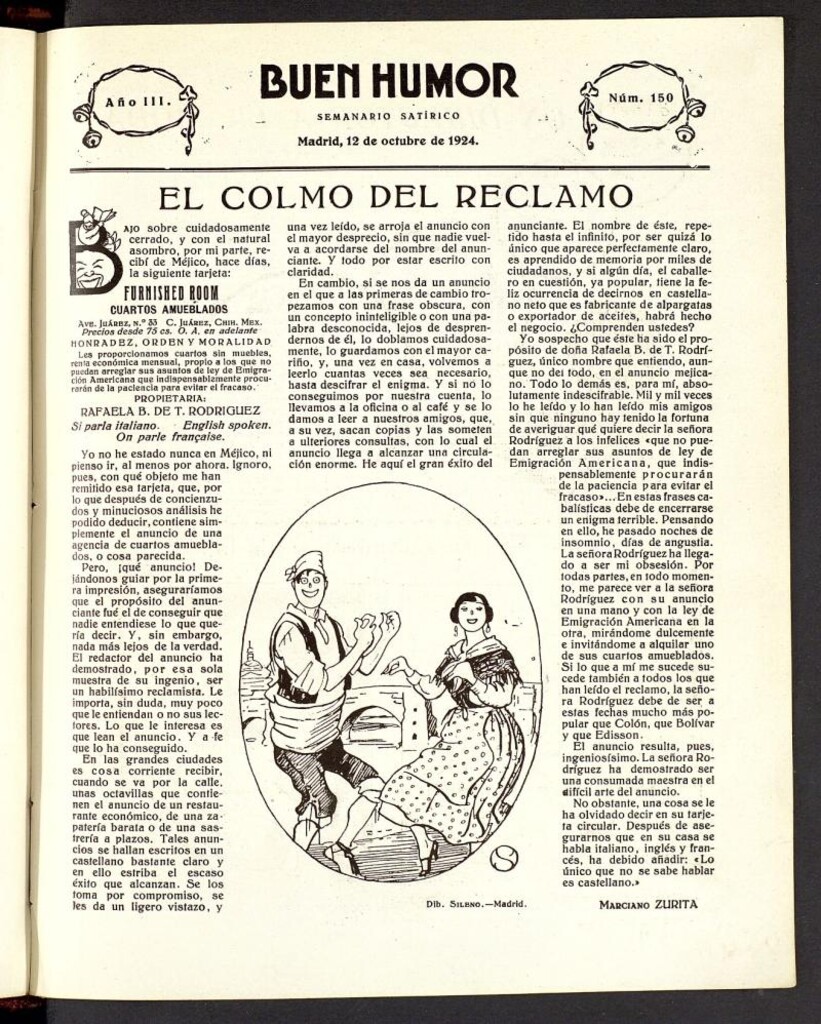 Miniatura de Buen Humor: semanario satírico. 12 de octubre de 1924