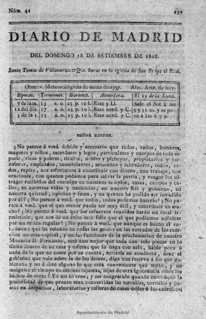 Miniatura de Diario de Madrid del domingo 18 de Septiembre de 1808