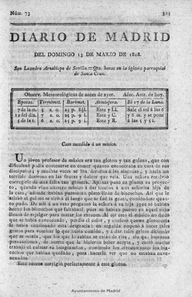 Miniatura de Diario de Madrid del domingo 13 de Marzo de 1808