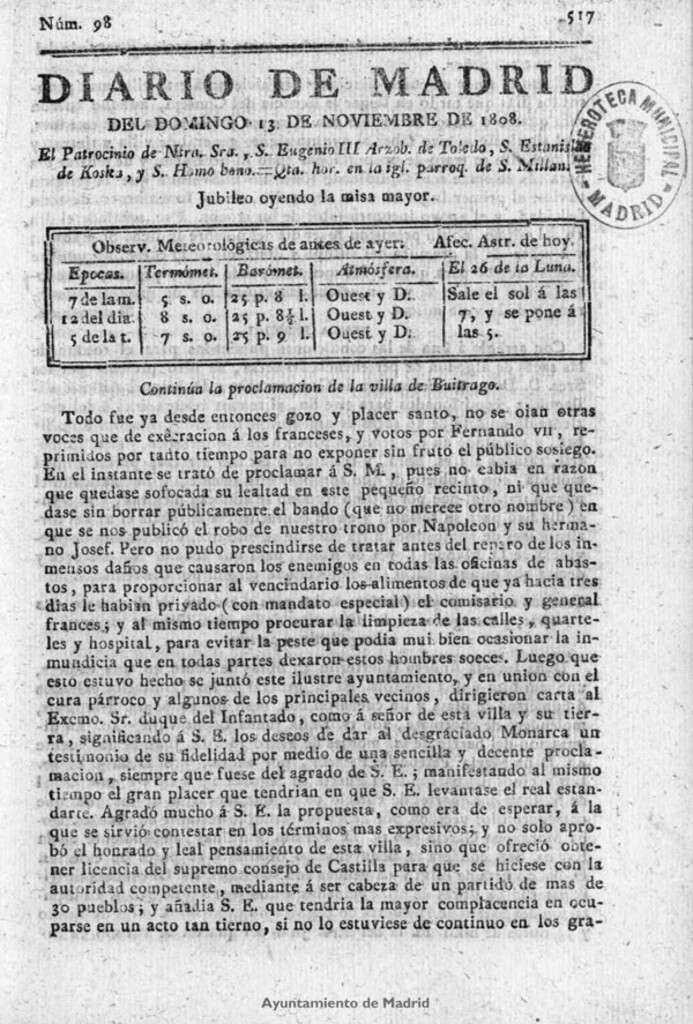 Miniatura de Diario de Madrid del domingo 13 de Noviembre de 1808