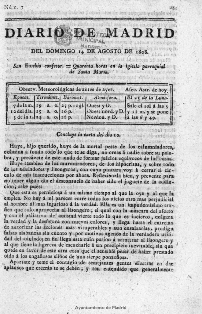 Miniatura de Diario de Madrid del domingo 14 de Agosto de 1808