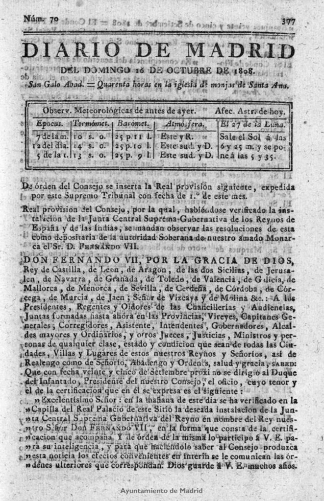 Miniatura de Diario de Madrid del domingo 16 de Octubre de 1808