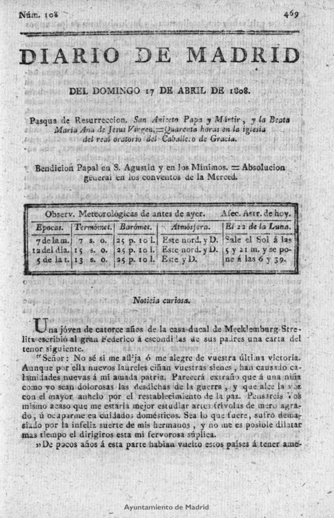Miniatura de Diario de Madrid del domingo 17 de Abril de 1808