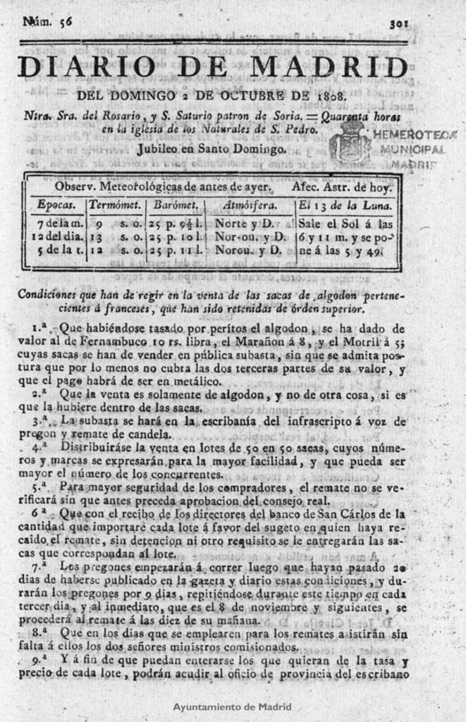 Miniatura de Diario de Madrid del domingo 2 de Octubre de 1808