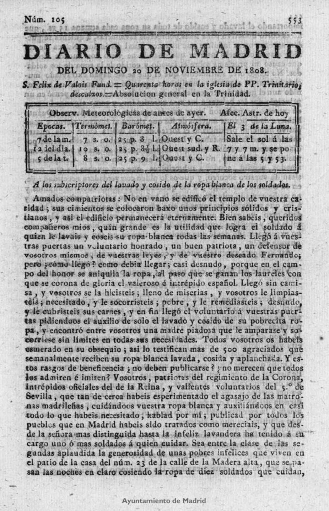Miniatura de Diario de Madrid del domingo 20 de Noviembre de 1808