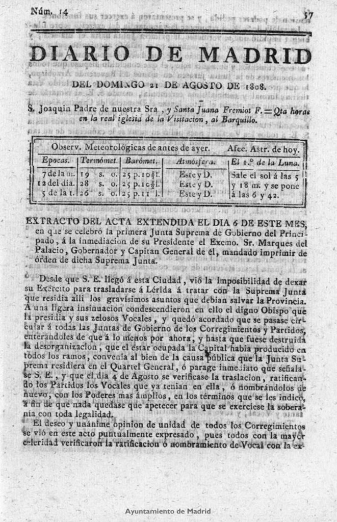 Miniatura de Diario de Madrid del domingo 21 de Agosto de 1808