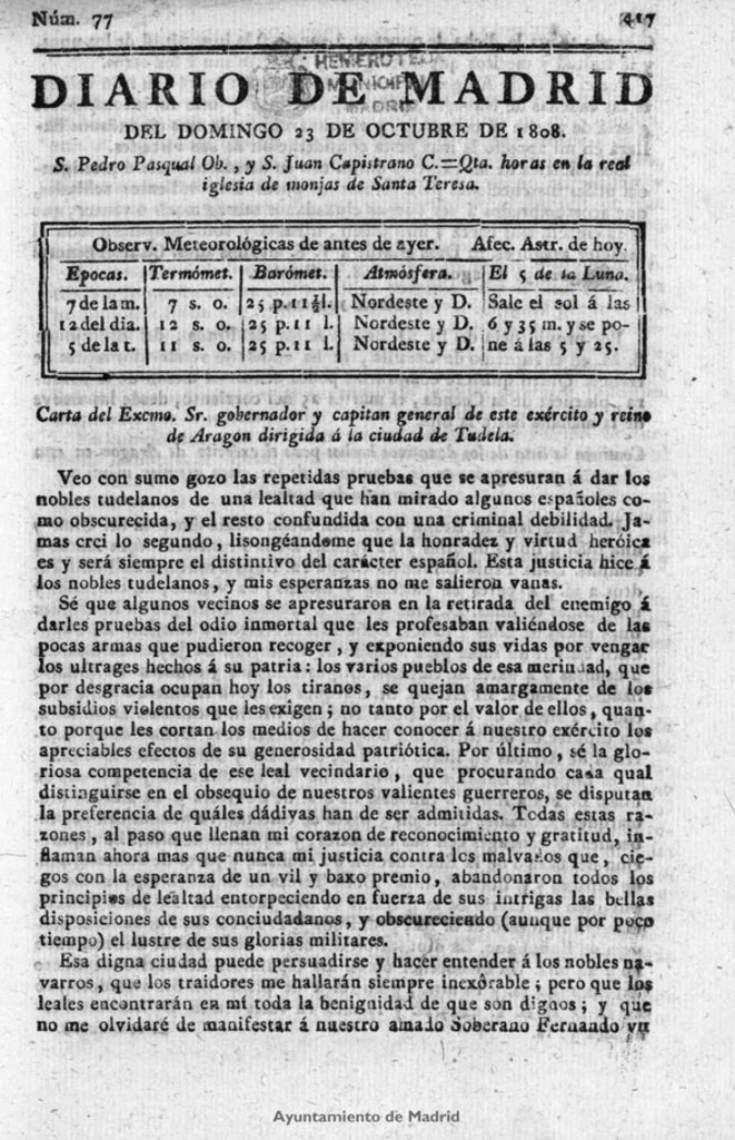 Miniatura de Diario de Madrid del domingo 23 de Octubre de 1808