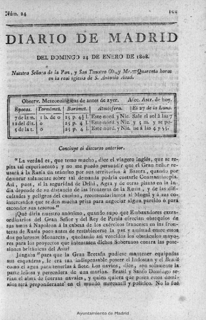 Miniatura de Diario de Madrid del domingo 24 de Enero de 1808