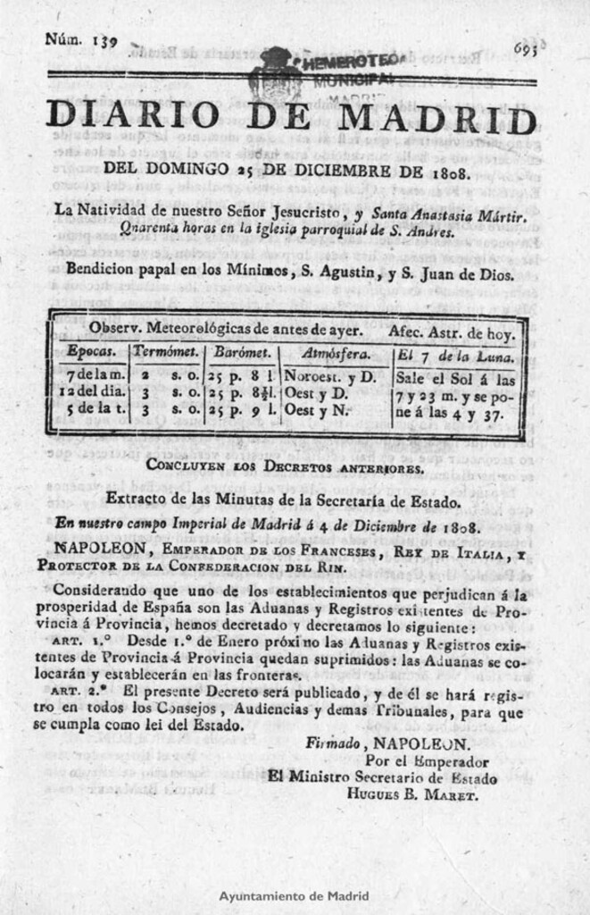Miniatura de Diario de Madrid del domingo 25 de Diciembre de 1808