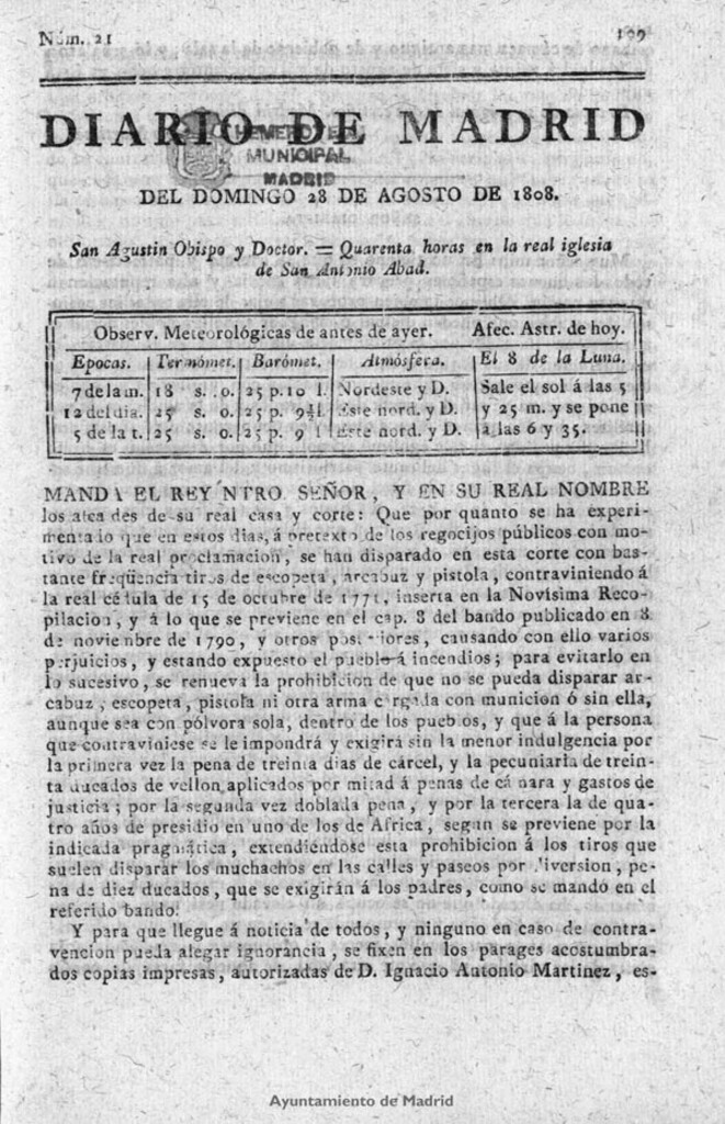 Miniatura de Diario de Madrid del domingo 28 de Agosto de 1808