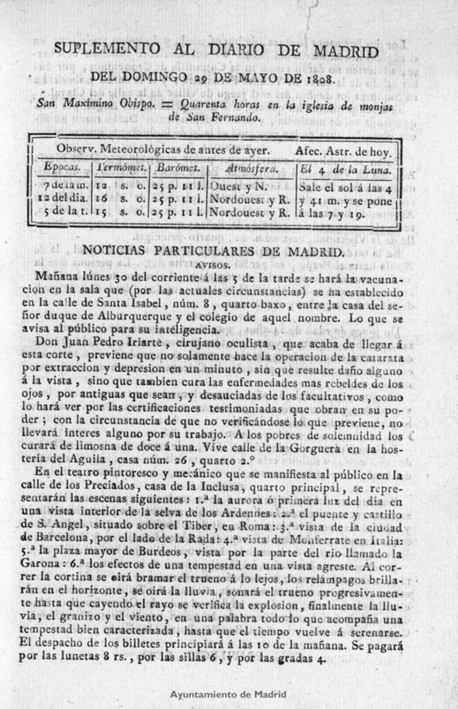 Miniatura de Diario de Madrid del domingo 29 de Mayo de 1808