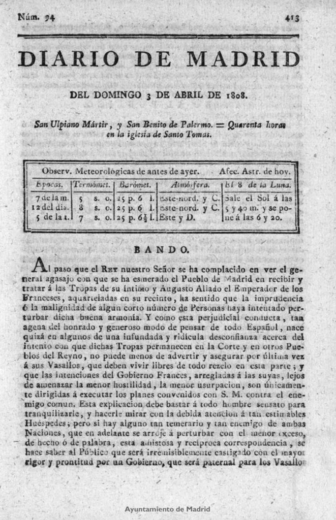 Miniatura de Diario de Madrid del domingo 3 de Abril de 1808