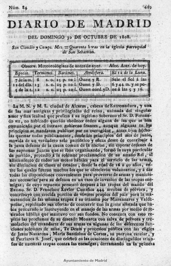 Miniatura de Diario de Madrid del domingo 30 de Octubre de 1808