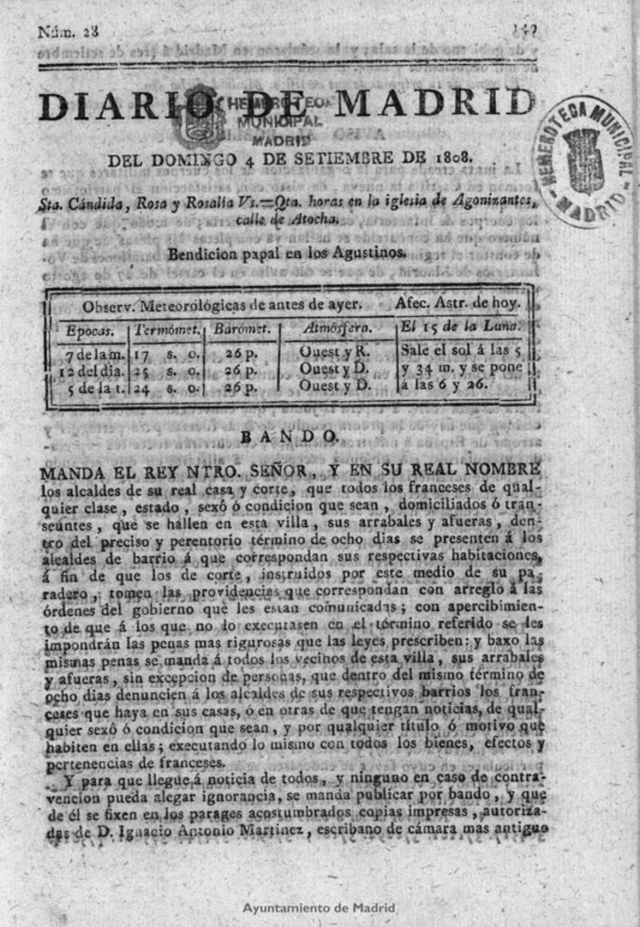 Miniatura de Diario de Madrid del domingo 4 de Septiembre de 1808