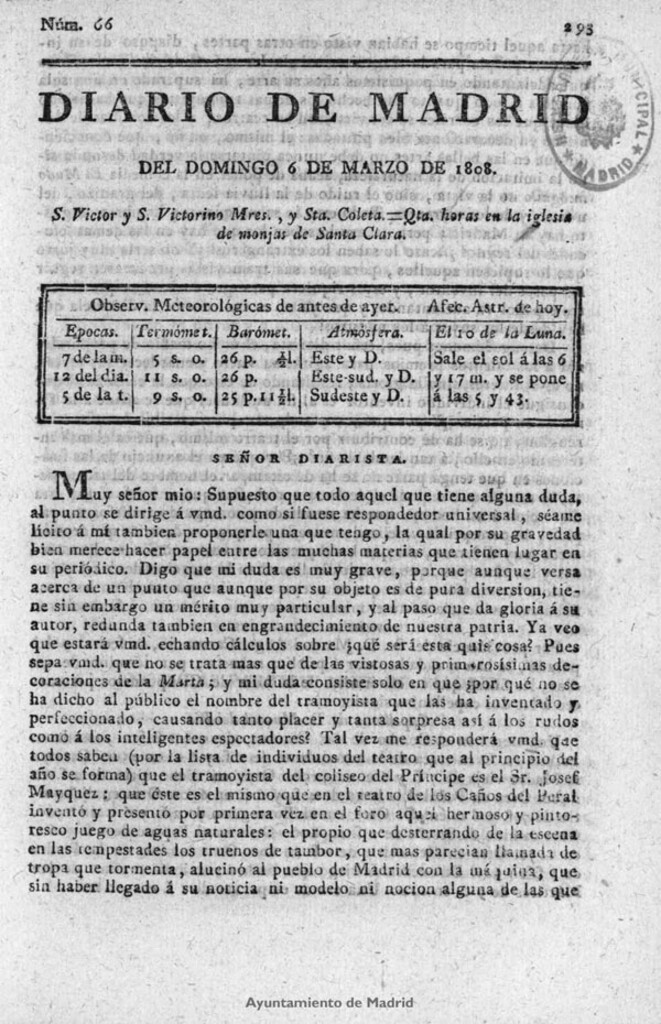 Miniatura de Diario de Madrid del domingo 6 de Marzo de 1808