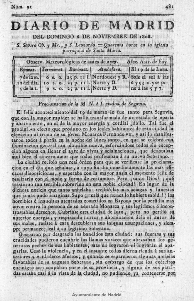 Miniatura de Diario de Madrid del domingo 6 de Noviembre de 1808