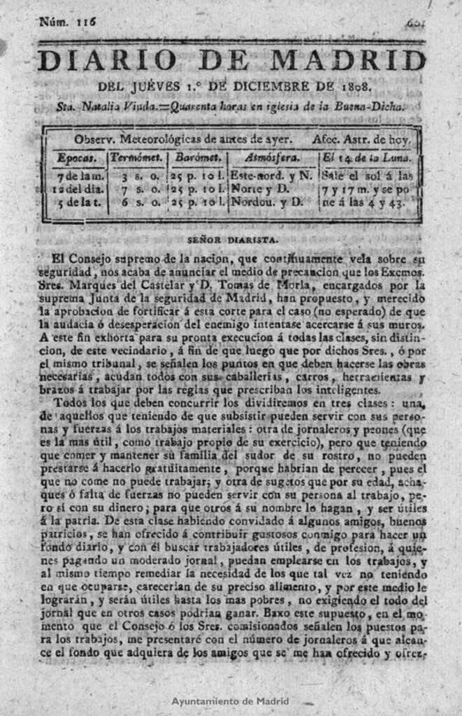 Miniatura de Diario de Madrid del jueves 1 de Diciembre de 1808