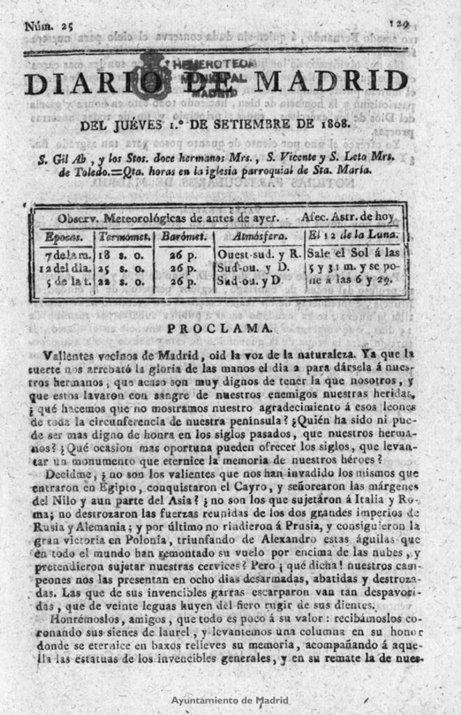 Miniatura de Diario de Madrid del jueves 1 de Septiembre de 1808