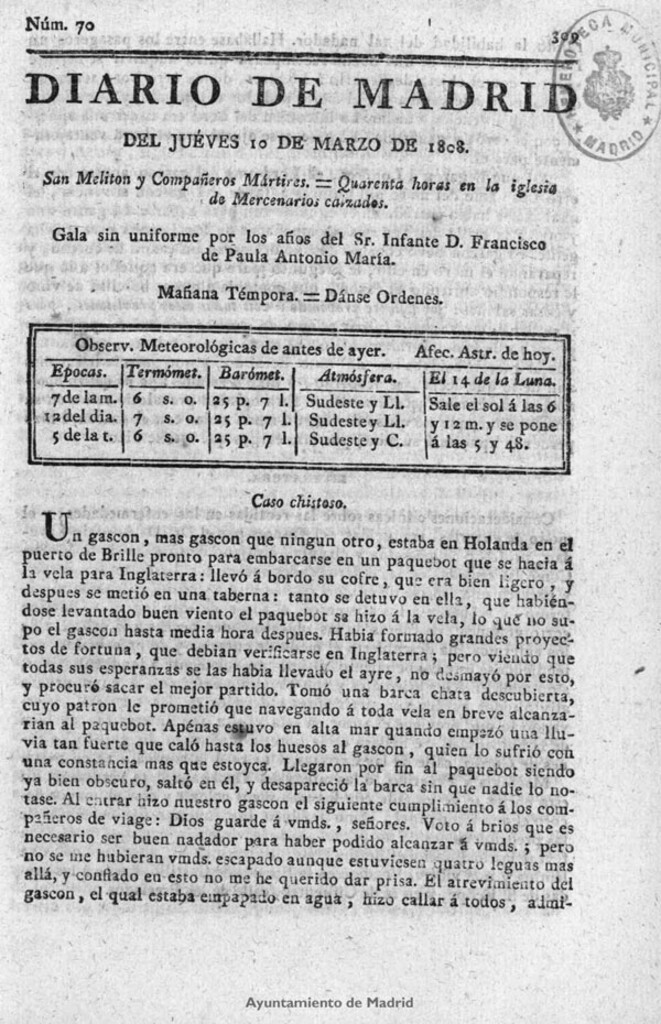 Miniatura de Diario de Madrid del jueves 10 de Marzo de 1808