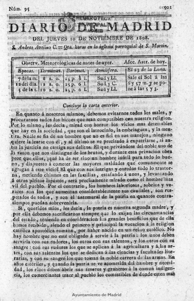 Miniatura de Diario de Madrid del jueves 10 de Noviembre de 1808