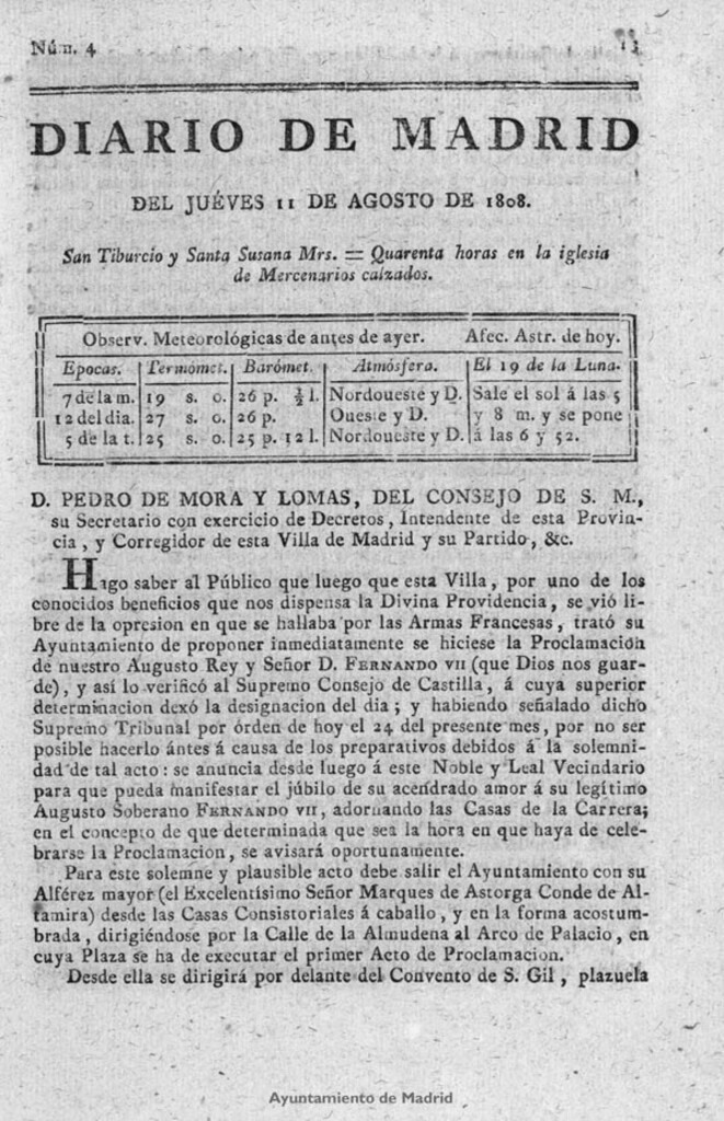 Miniatura de Diario de Madrid del jueves 11 de Agosto de 1808