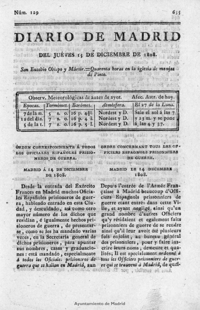 Miniatura de Diario de Madrid del jueves 15 de Diciembre de 1808