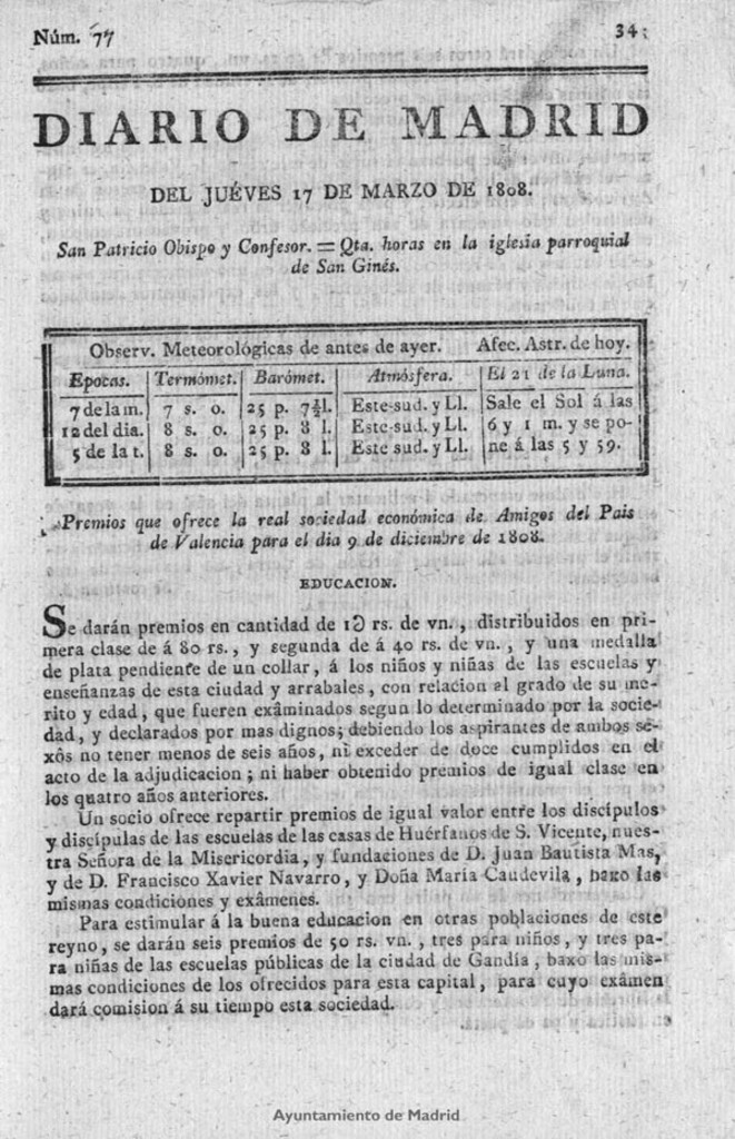Miniatura de Diario de Madrid del jueves 17 de Marzo de 1808