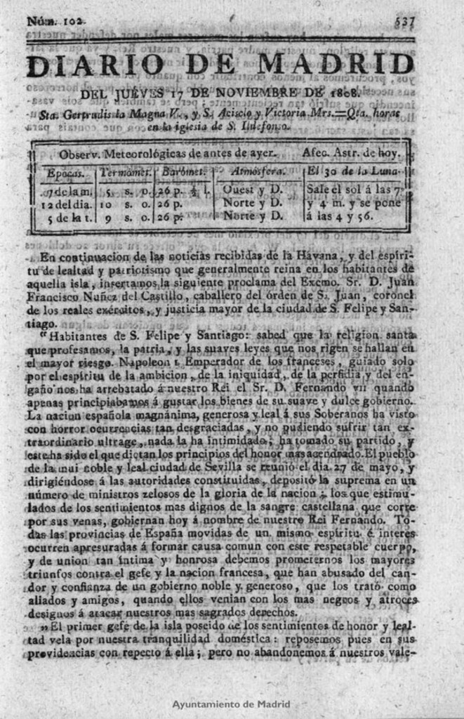 Miniatura de Diario de Madrid del jueves 17 de Noviembre de 1808