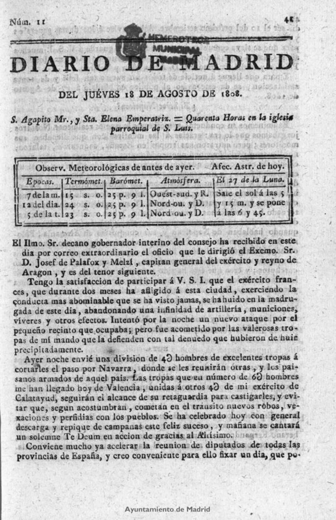 Miniatura de Diario de Madrid del jueves 18 de Agosto de 1808