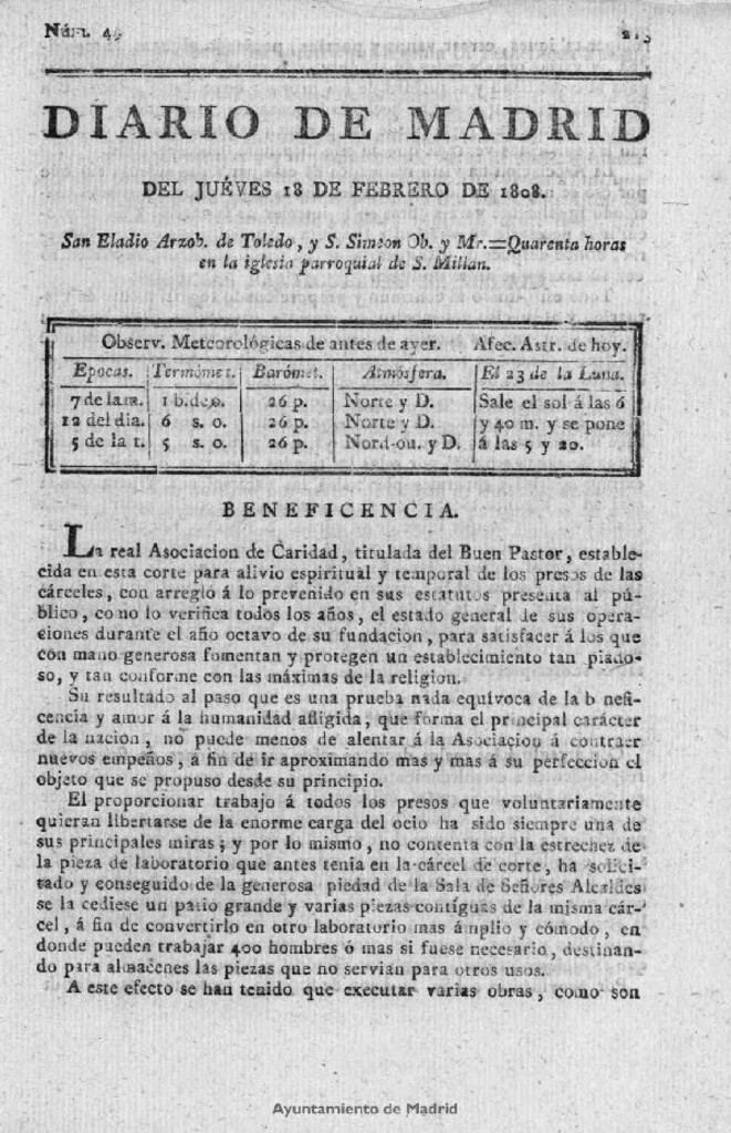 Miniatura de Diario de Madrid del jueves 18 de Febrero de 1808