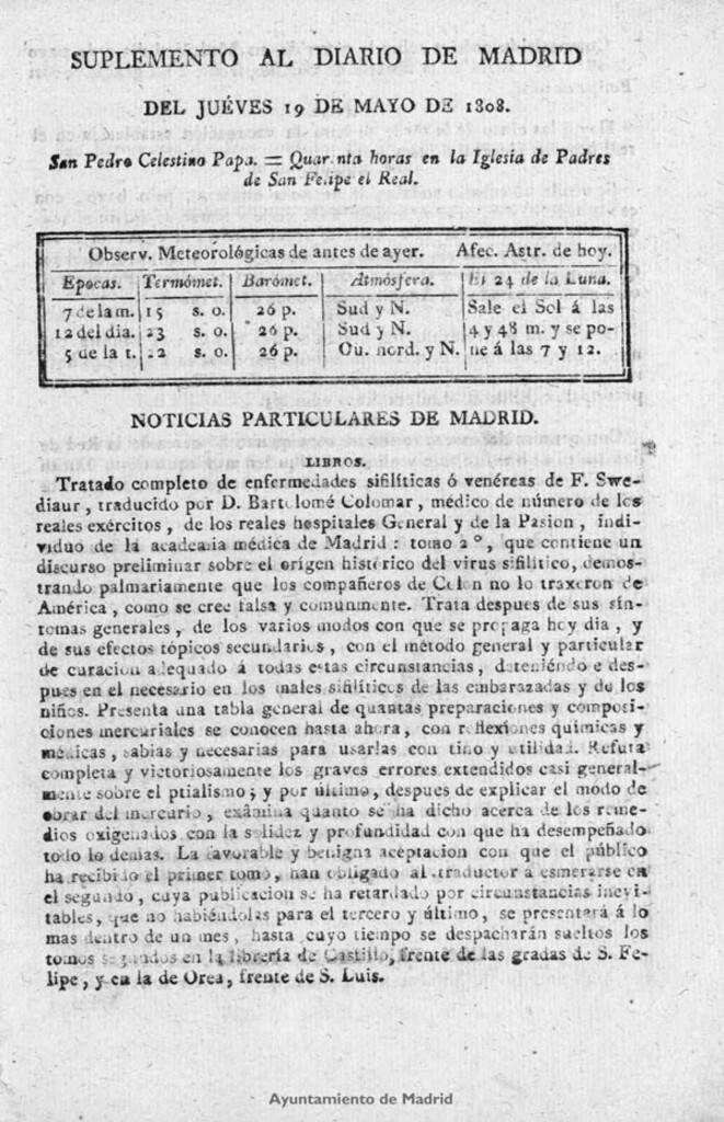 Miniatura de Diario de Madrid del jueves 19 de Mayo de 1808