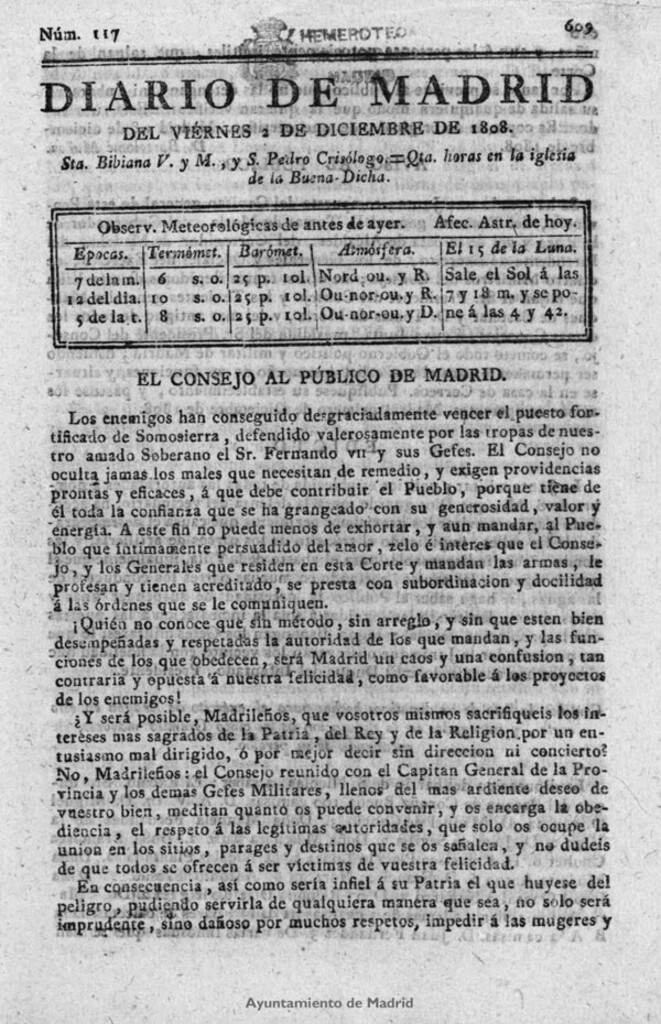 Miniatura de Diario de Madrid del jueves 2 de Diciembre de 1808