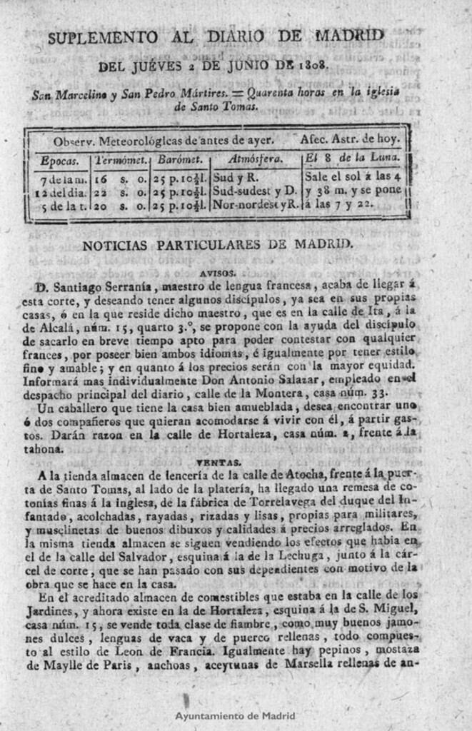 Miniatura de Diario de Madrid del jueves 2 de Junio de 1808