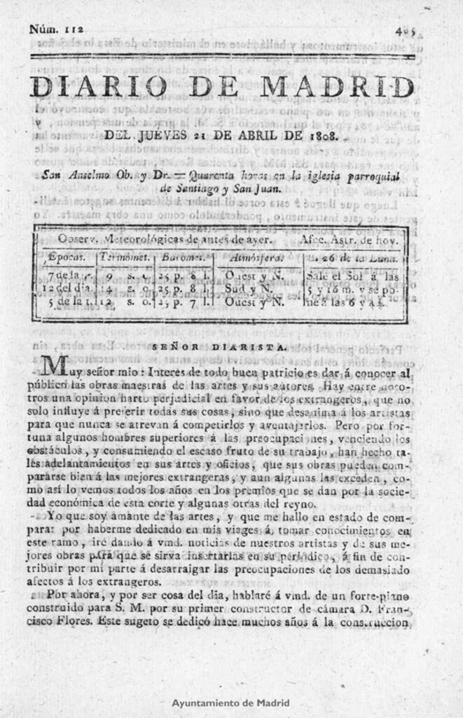 Miniatura de Diario de Madrid del jueves 21 de Abril de 1808