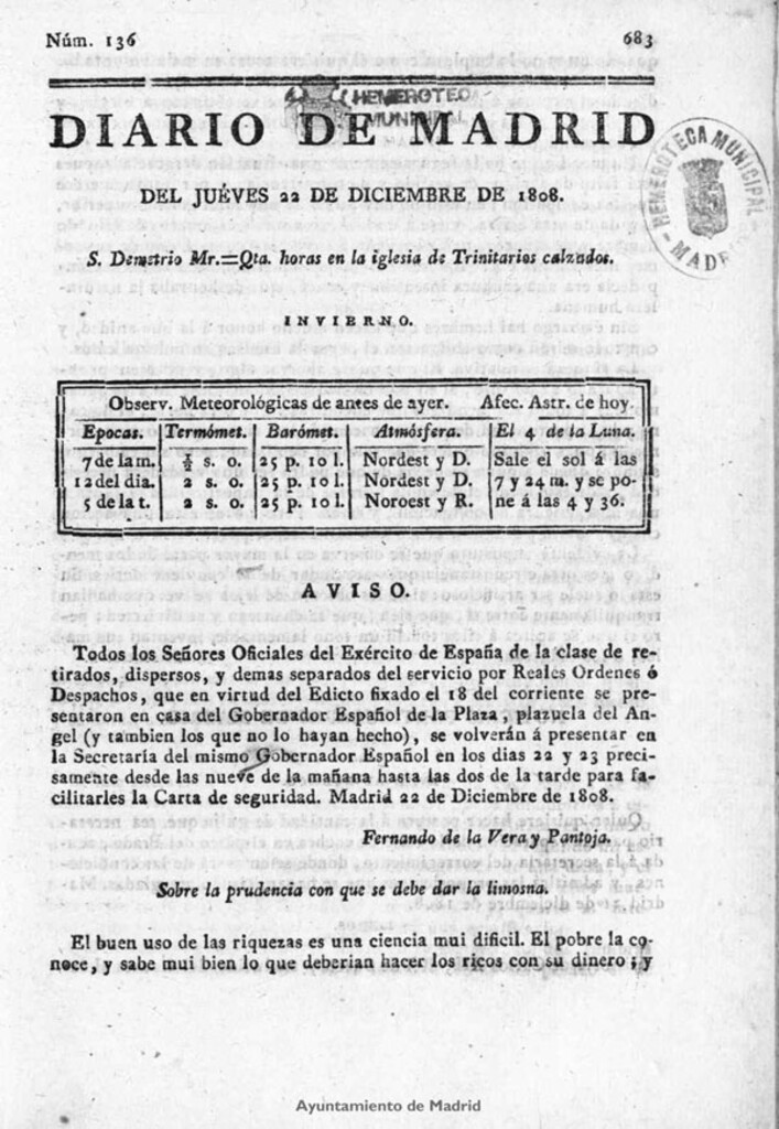 Miniatura de Diario de Madrid del jueves 22 de Diciembre de 1808