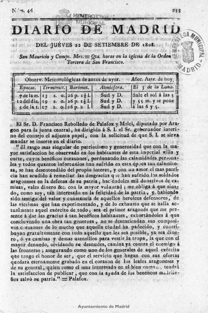 Miniatura de Diario de Madrid del jueves 22 de Septiembre de 1808