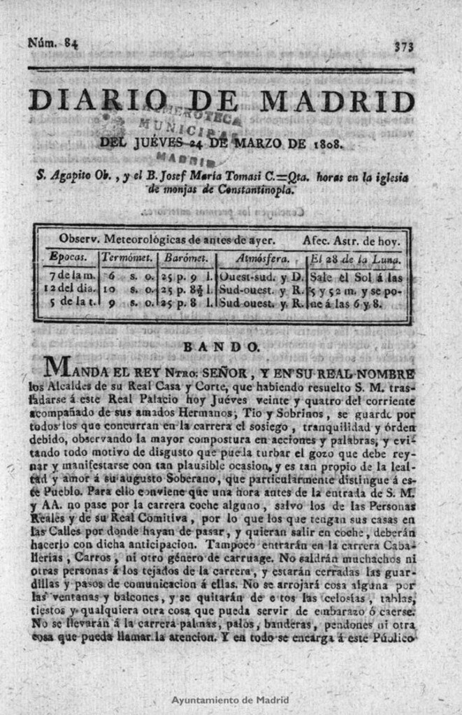 Miniatura de Diario de Madrid del jueves 24 de Marzo de 1808