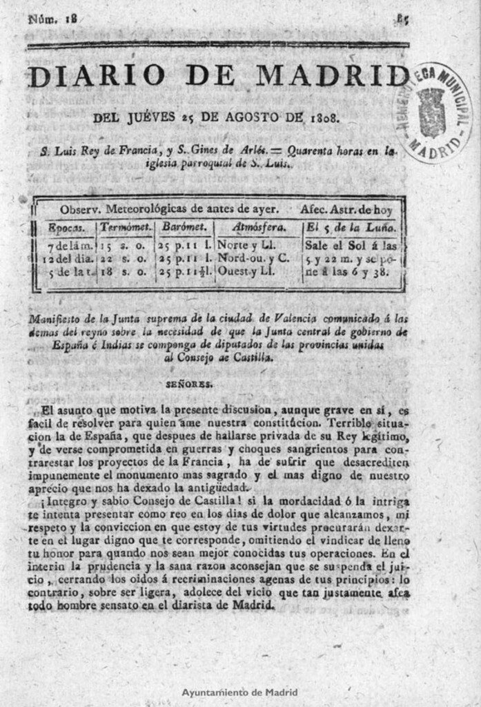 Miniatura de Diario de Madrid del jueves 25 de Agosto de 1808