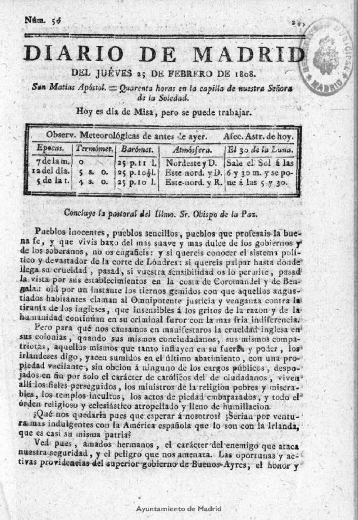 Miniatura de Diario de Madrid del jueves 25 de Febrero de 1808