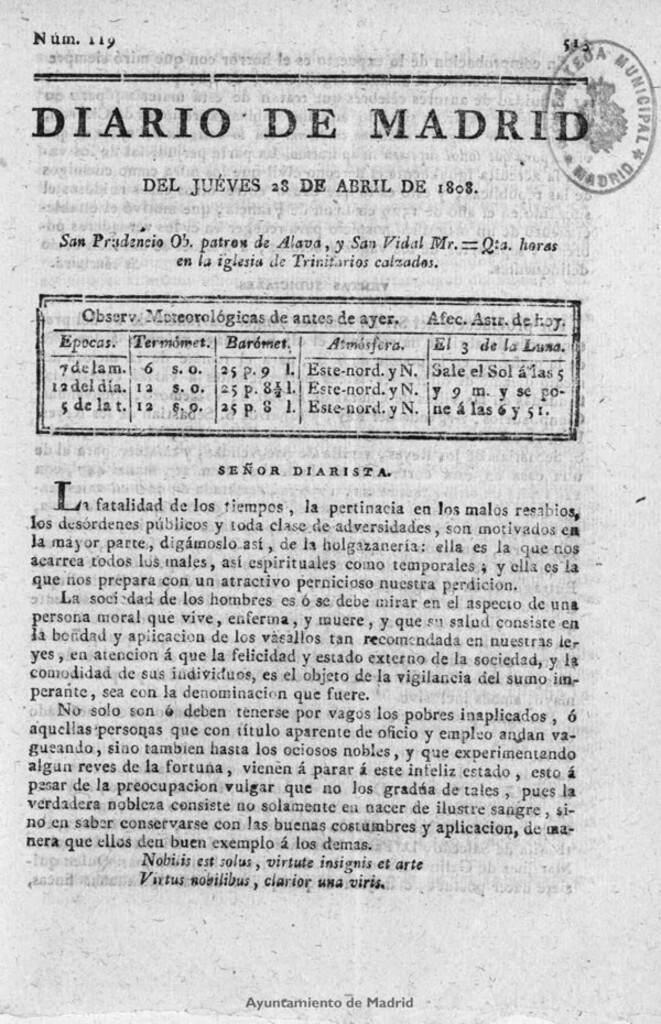 Miniatura de Diario de Madrid del jueves 28 de Abril de 1808