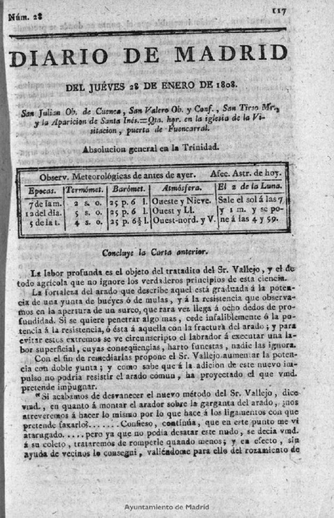 Miniatura de Diario de Madrid del jueves 28 de Enero de 1808