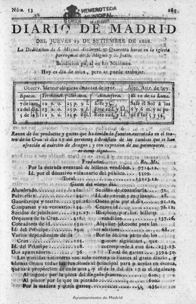 Miniatura de Diario de Madrid del jueves 29 de Septiembre de 1808