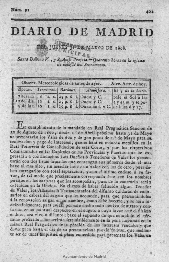 Miniatura de Diario de Madrid del jueves 31 de Marzo de 1808
