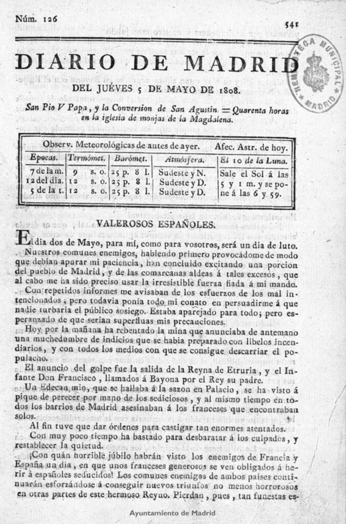 Miniatura de Diario de Madrid del jueves 5 de Mayo de 1808