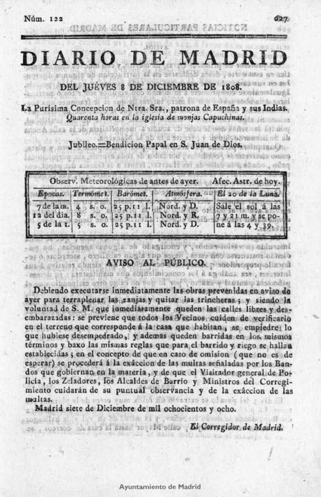 Miniatura de Diario de Madrid del jueves 8 de Diciembre de 1808