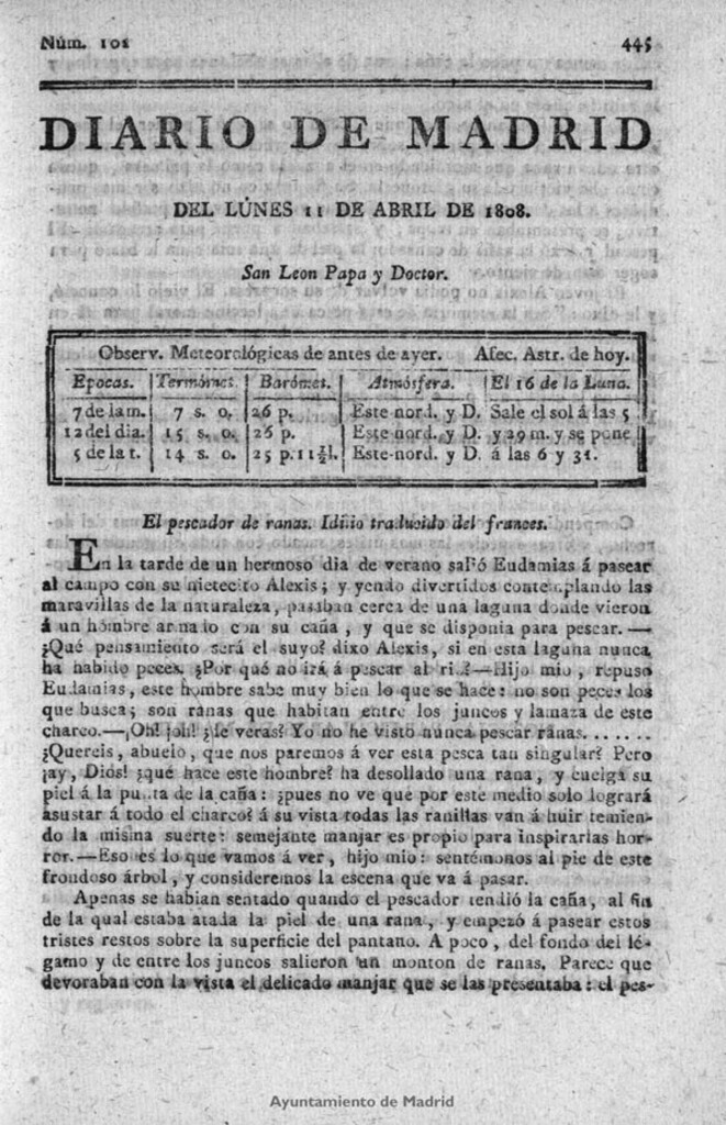Miniatura de Diario de Madrid del lunes 11 de Abril de 1808