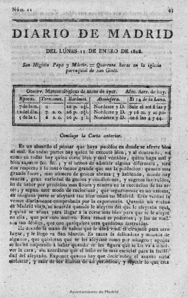 Miniatura de Diario de Madrid del lunes 11 de Enero de 1808