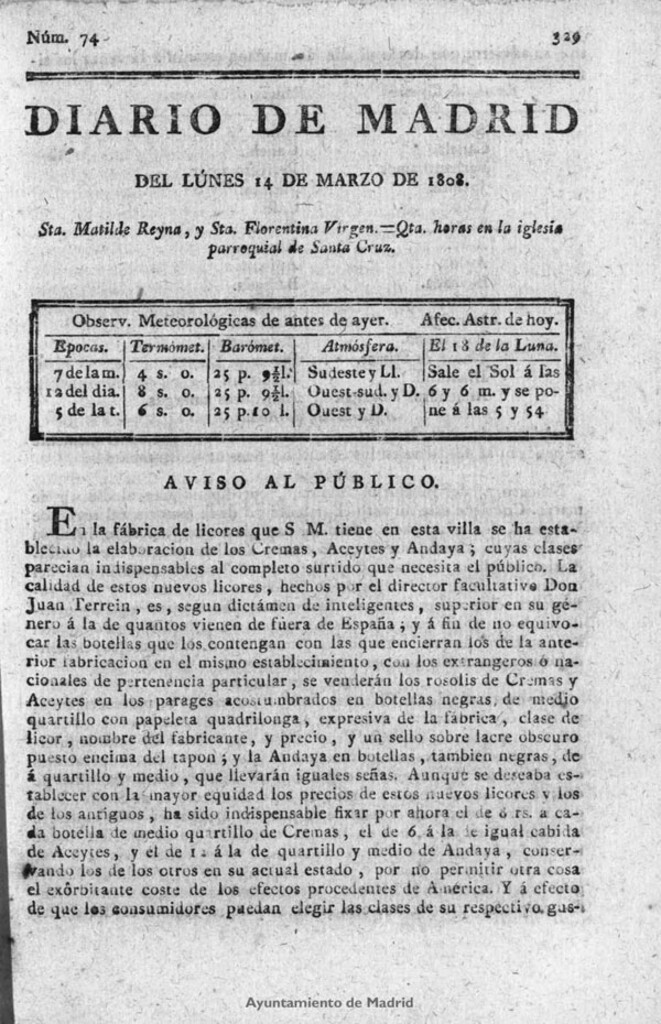 Miniatura de Diario de Madrid del lunes 14 de Marzo de 1808