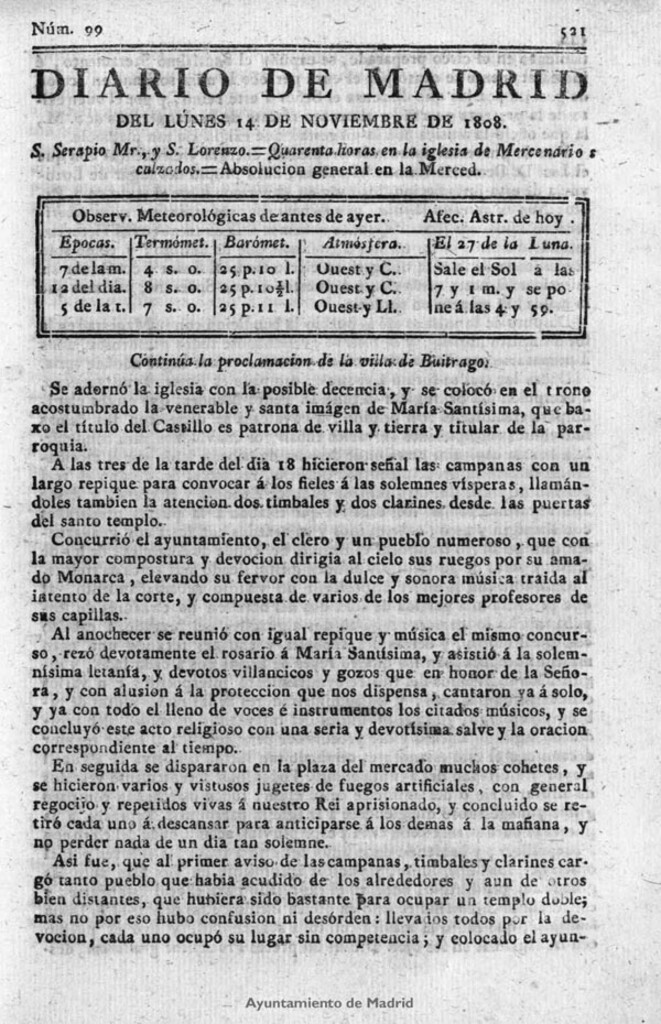 Miniatura de Diario de Madrid del lunes 14 de Noviembre de 1808