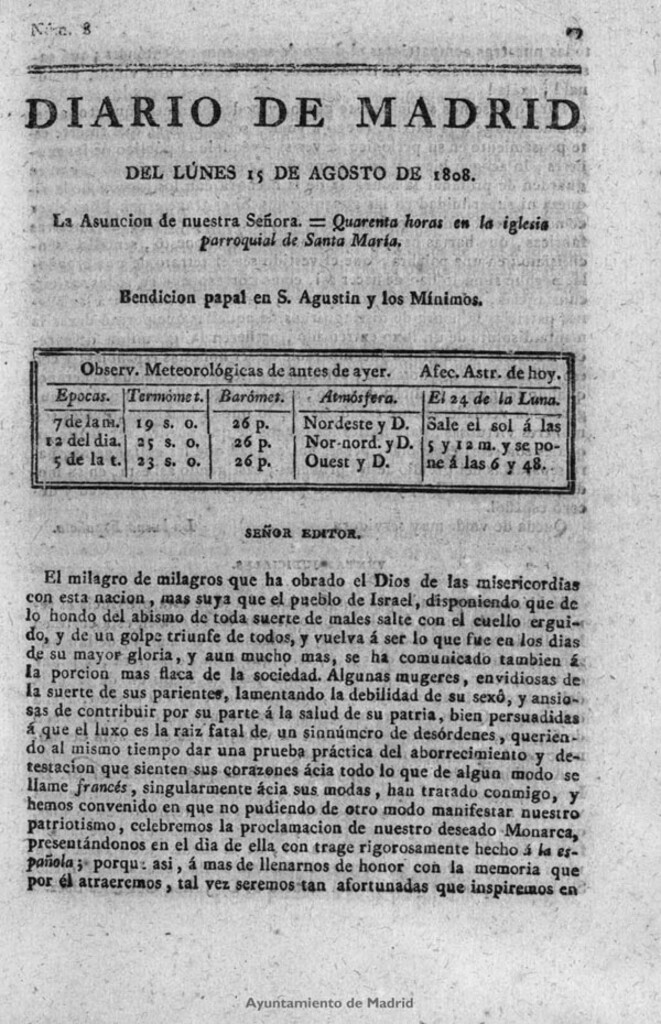 Miniatura de Diario de Madrid del lunes 15 de Agosto de 1808